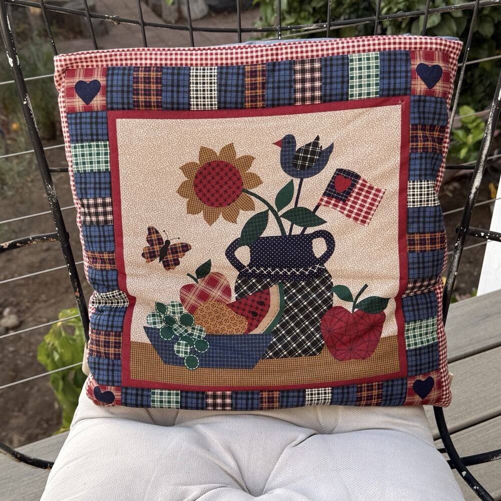 Patchwork Cotton Double-Sided Throw Pillow Floral Country Farmhouse 16x16